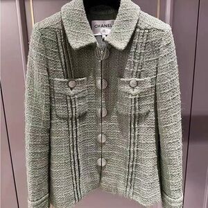 Authentic Chanel Women's Sage Tweed Blazer